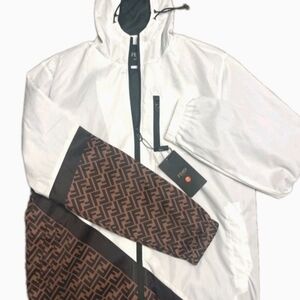 Fendi Logo Monogram (Unisex) Wht/Brown/ Blk Windbreaker Jacket XL